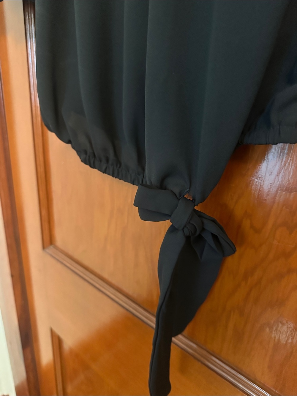 CeCe Black Puff-Sleeve Tie-Hem Blouse - Picture 3 of 4